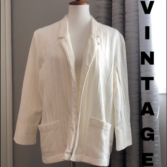 Vintage Jackets & Blazers - Vintage Cotton/Poly crinkly open blazer
